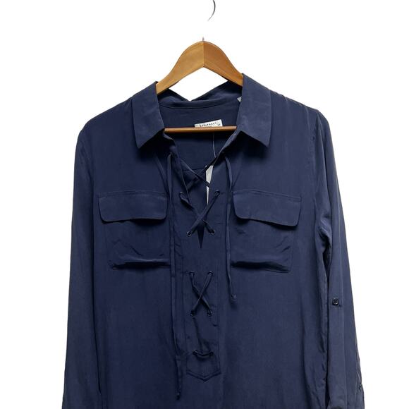 NWT Equipment Knox‎ Lace-Up Silk Shift Dress in Peacoat Women’s Size Small - Picture 3 of 11